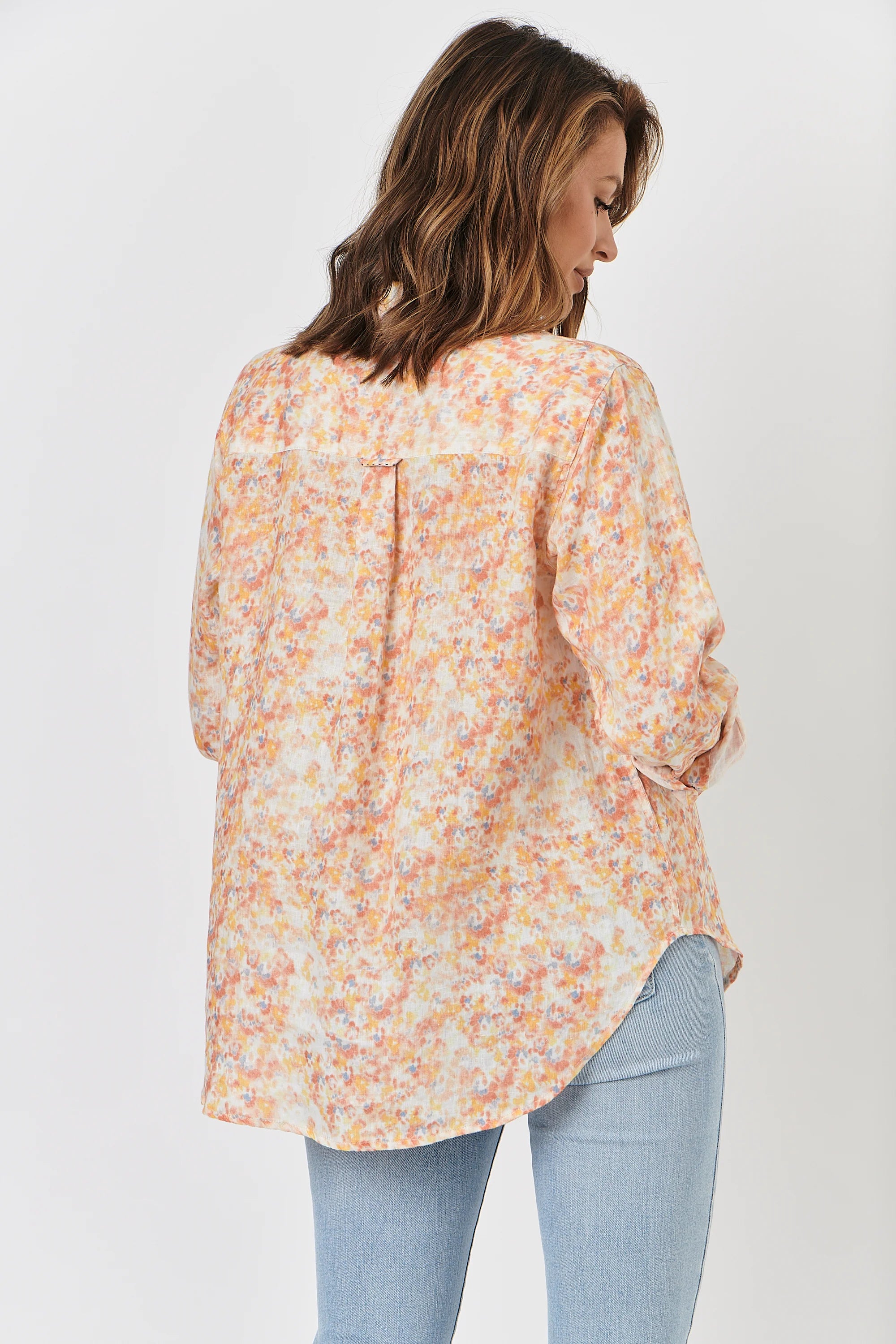 Linen Boyfriend Shirt in Apricot Floral