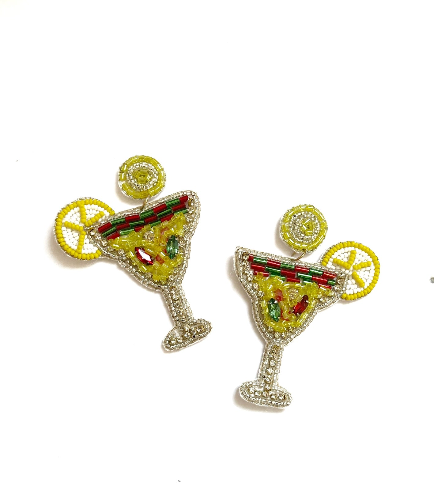 Beaded Yellow Cocktail Earrings