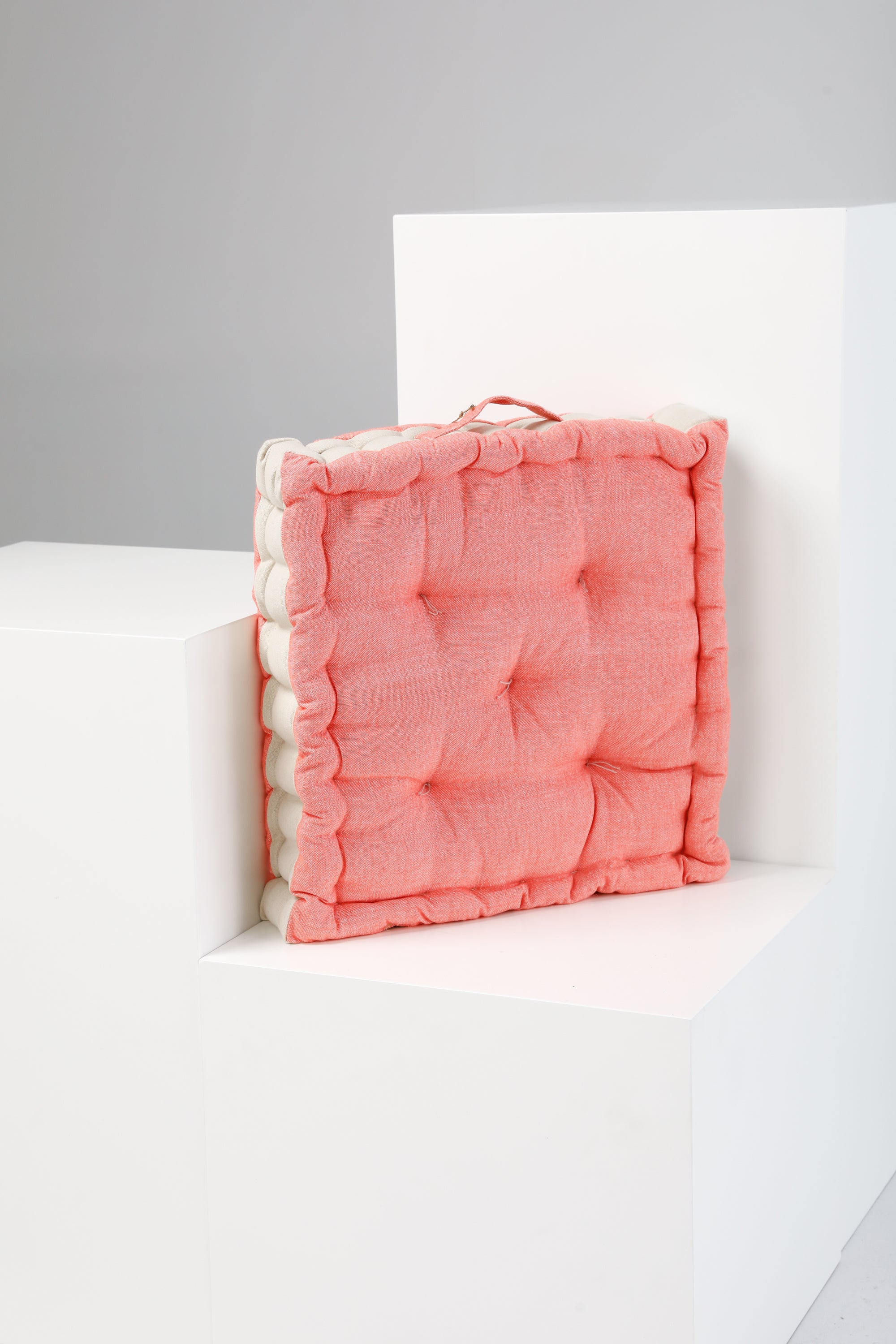 Chambray Box Cushion in Coral