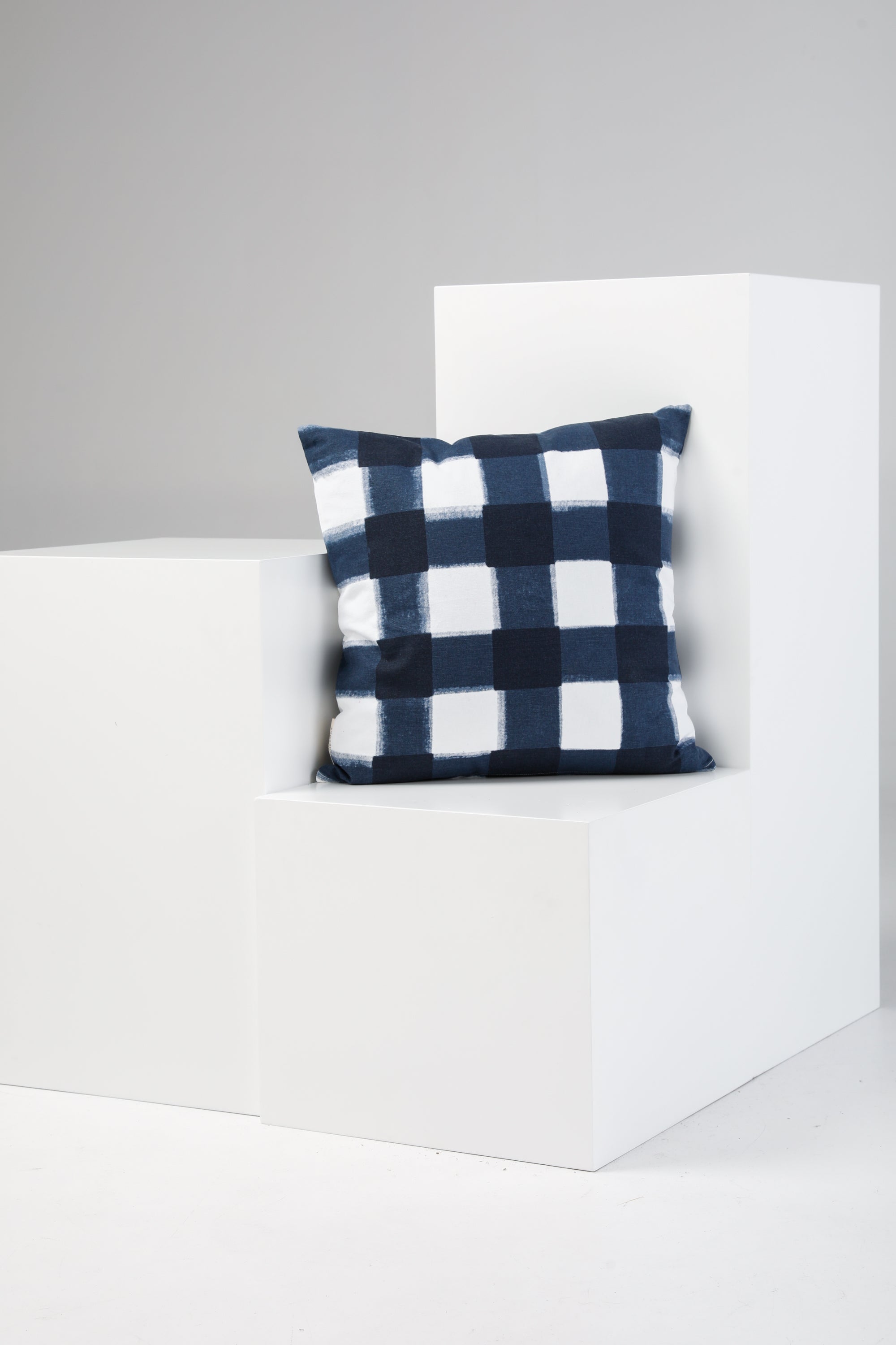 Large Navy Check Cushion