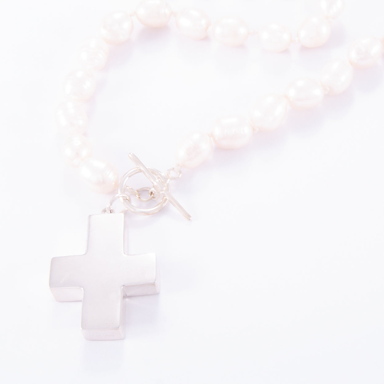 Freshwater JB Long Pearl Necklace with Sterling Silver Cross