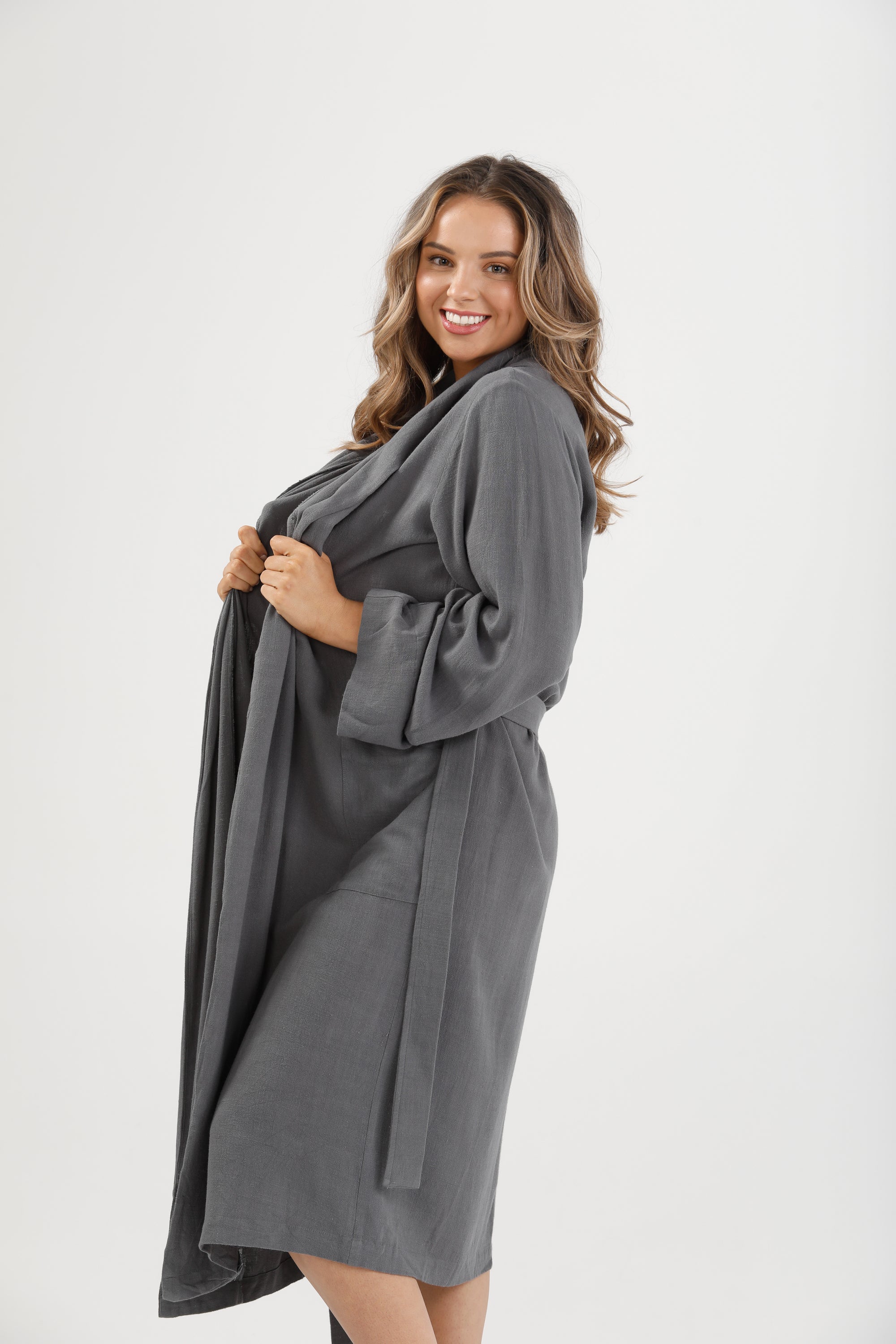 Charcoal Linen Viscose Robe