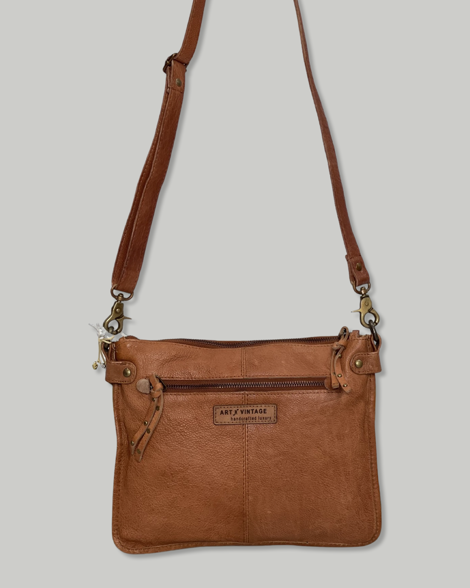 Carrie Front Zip Crossbody Bag in Tan/Charcoal