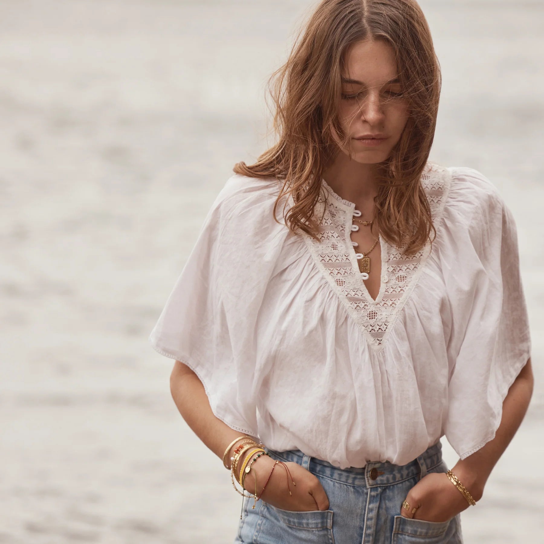 L'Ange Blouse in Chalk