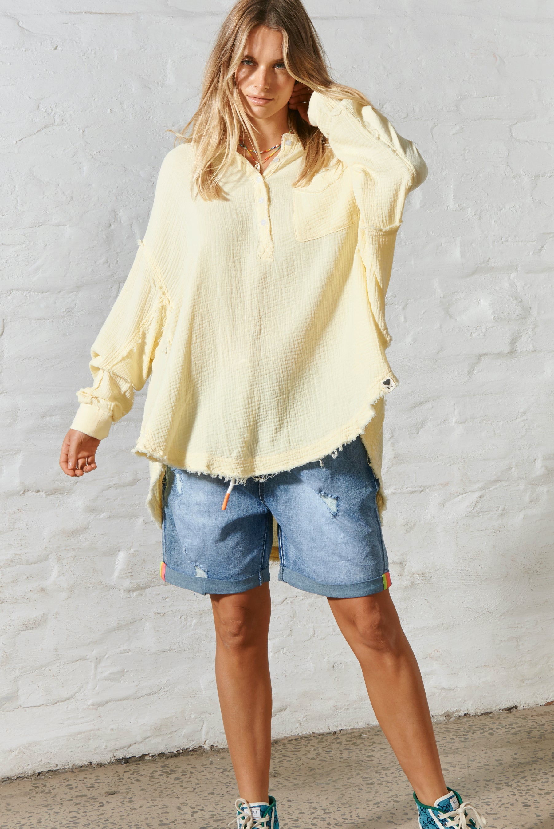 Oversized Beach Shirt in Lemon