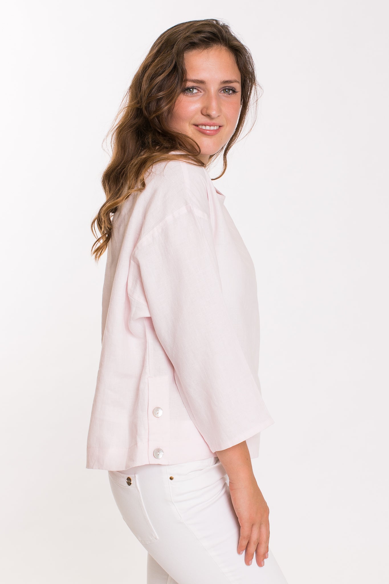 Button Hem Top - Peony