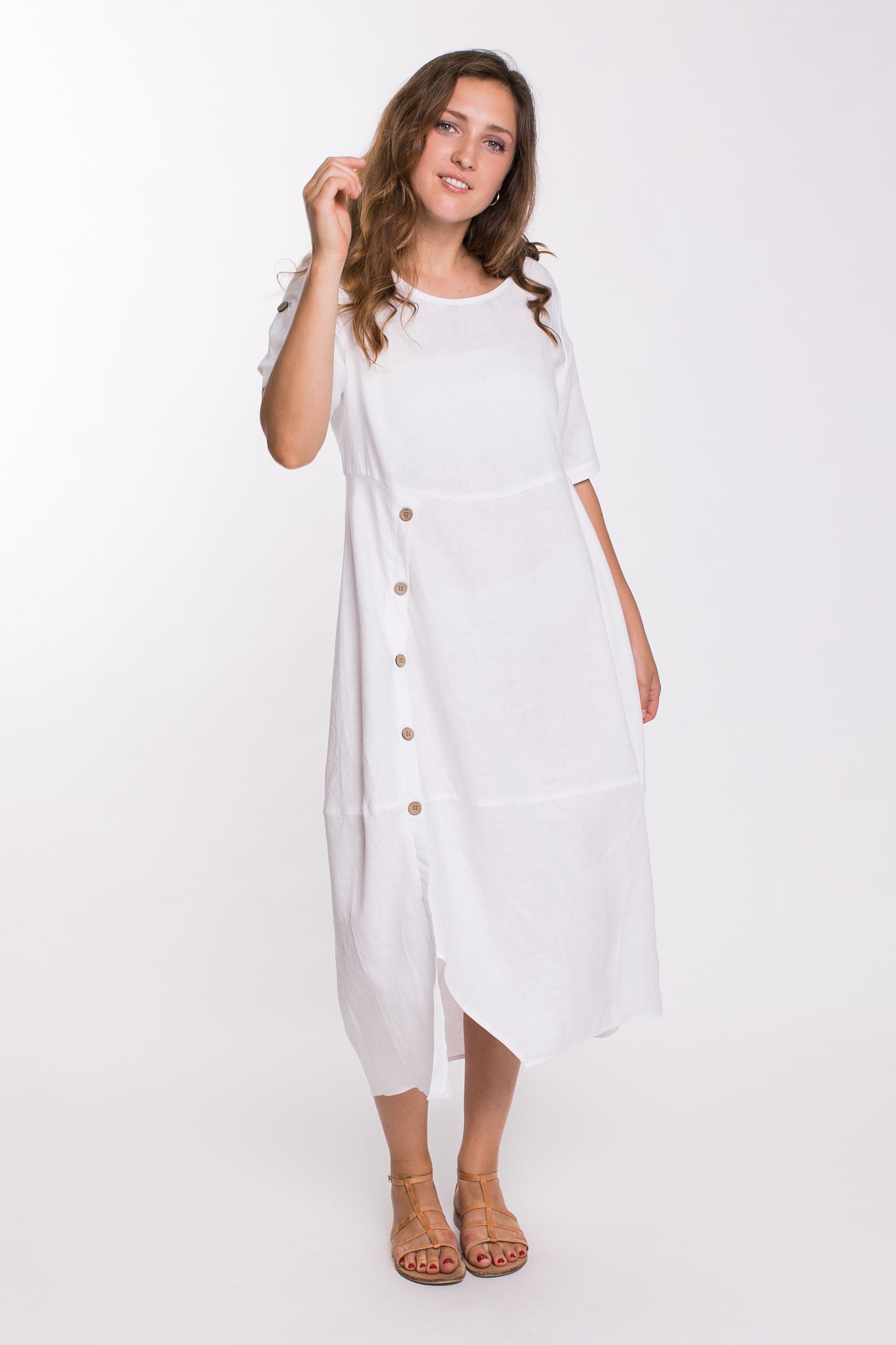 Buttoned Panel Dress - White