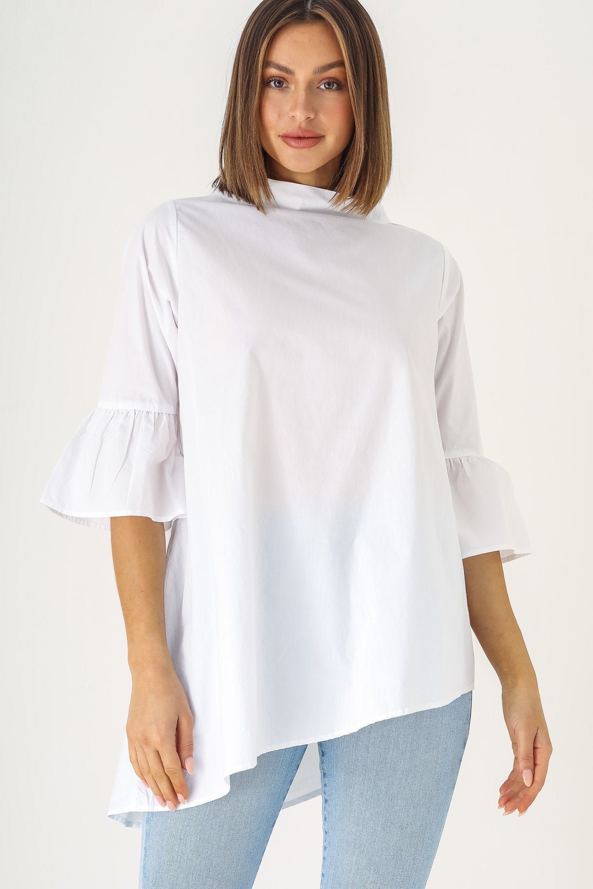 Mock Neck Top in White