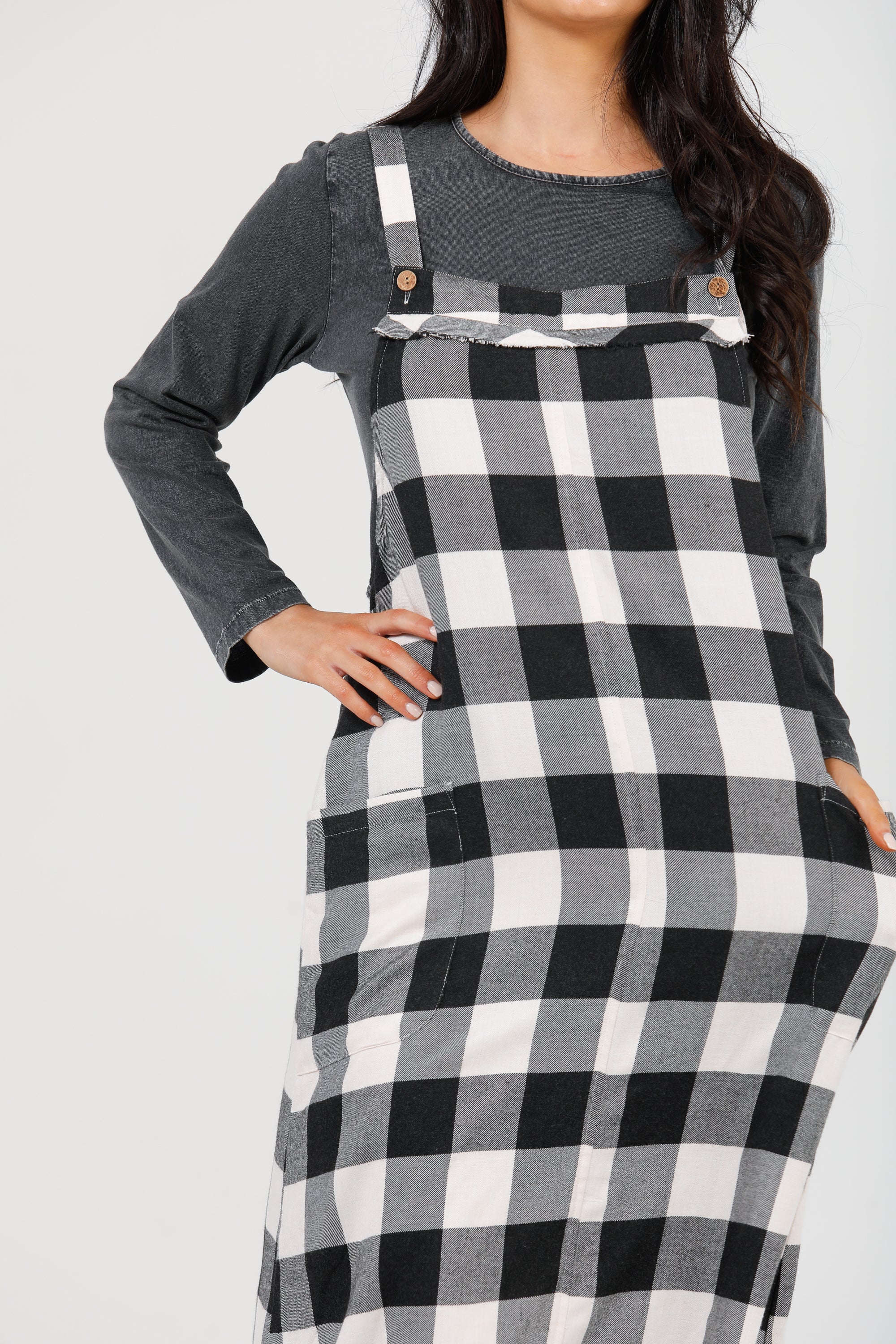 Lenny Pinafore in Black + White Check