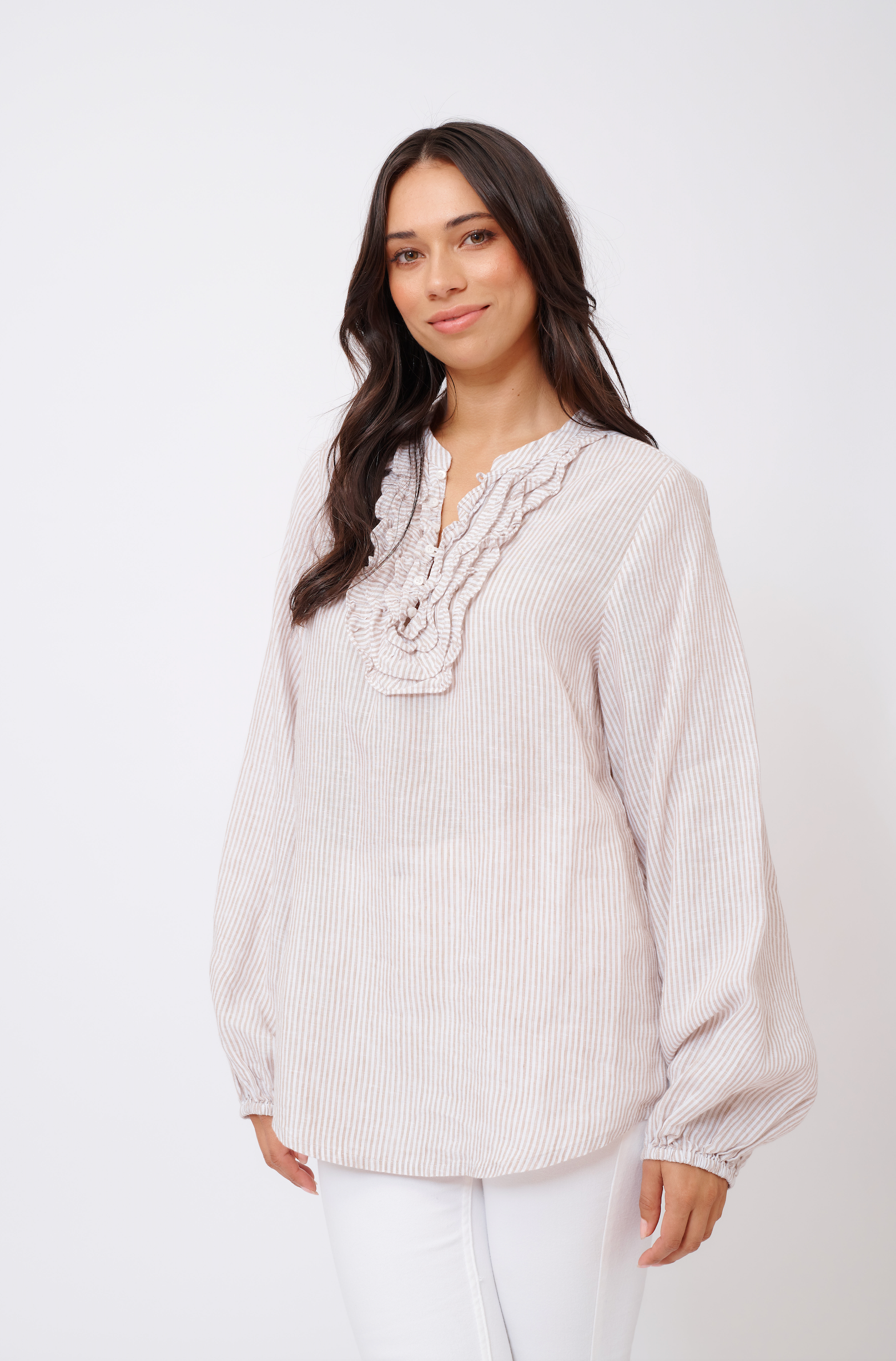 Keira Shirt in Beige Stripe