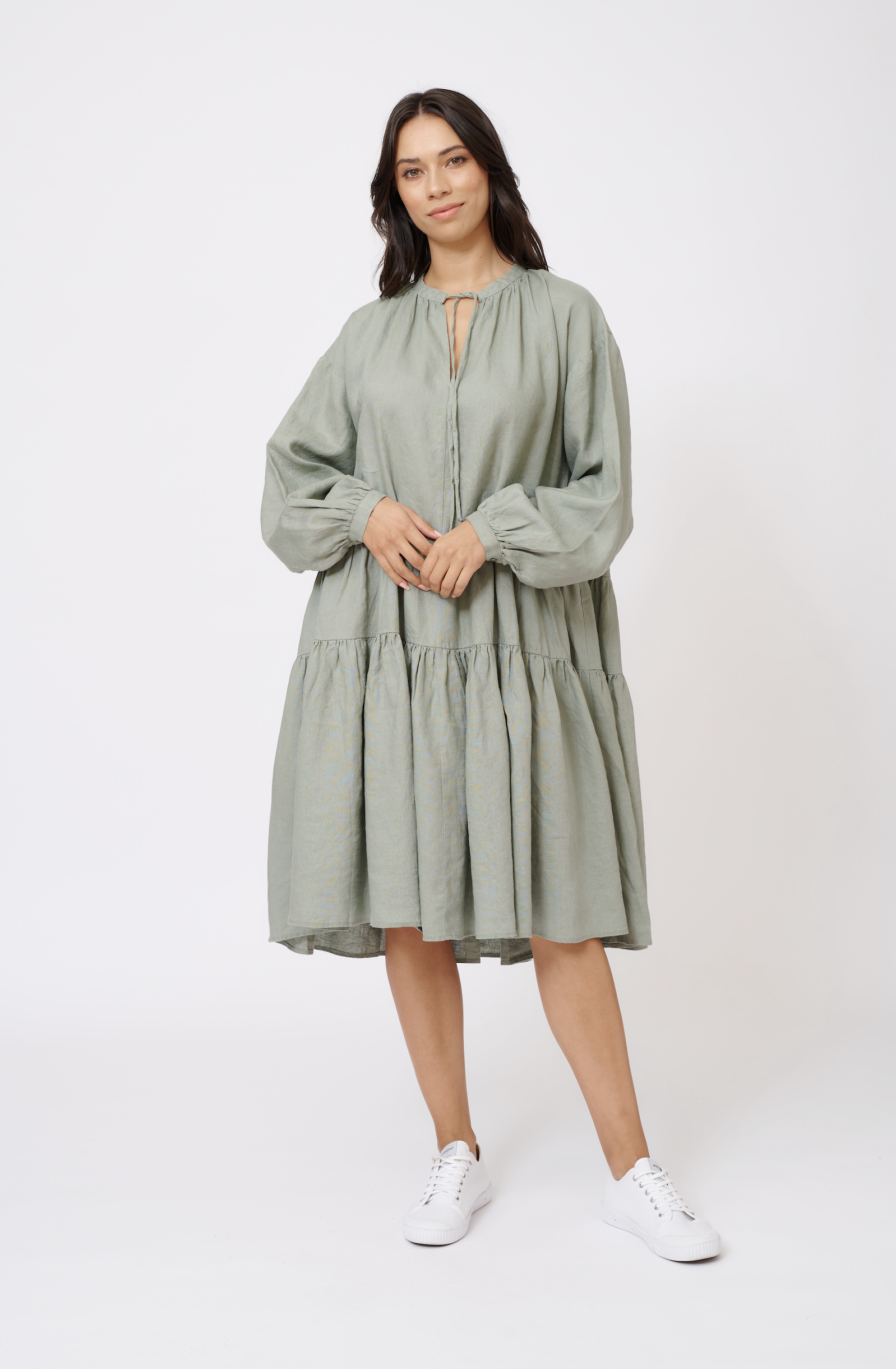 Amelia Linen Dress in Sage