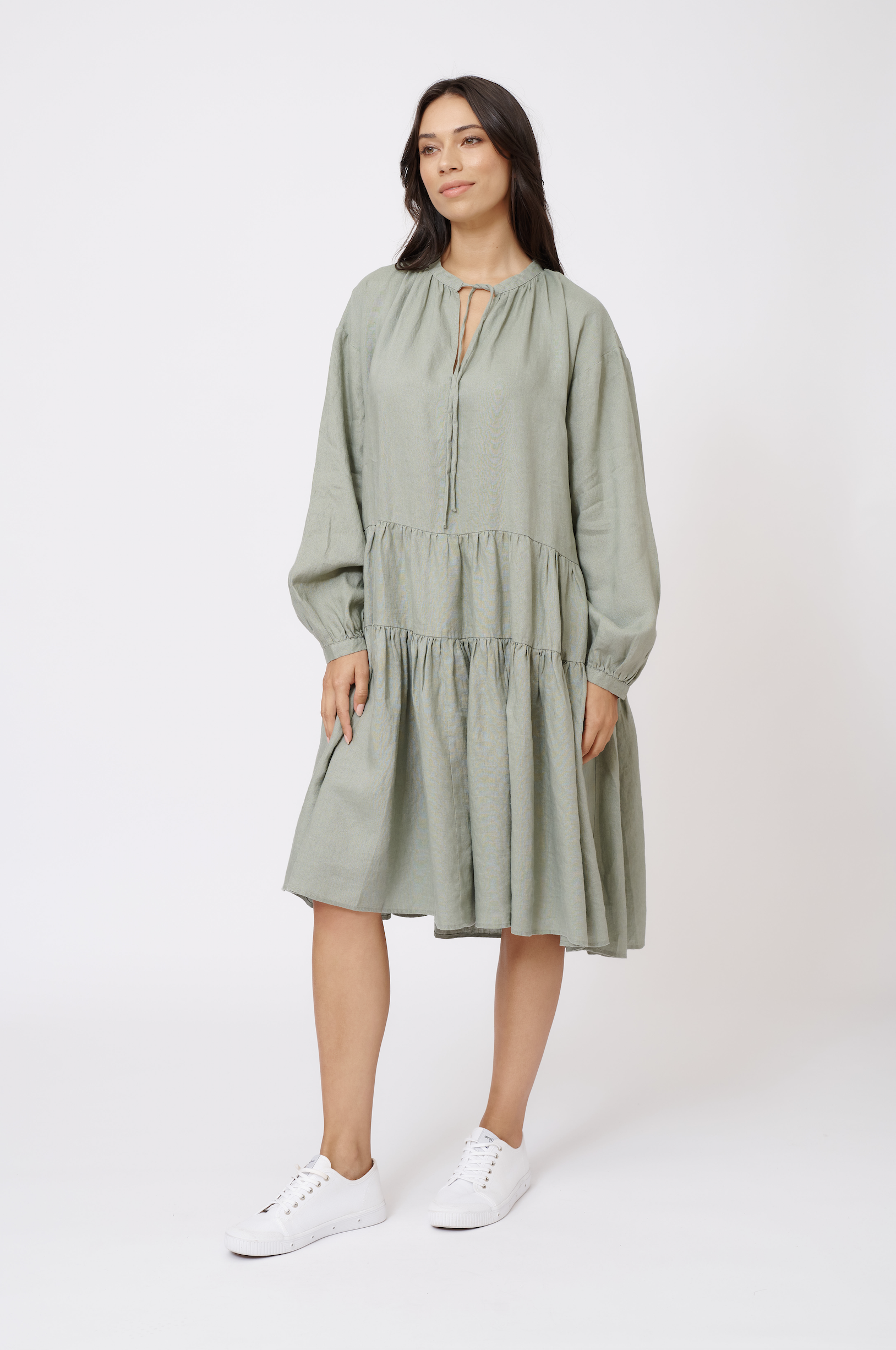 Amelia Linen Dress in Sage