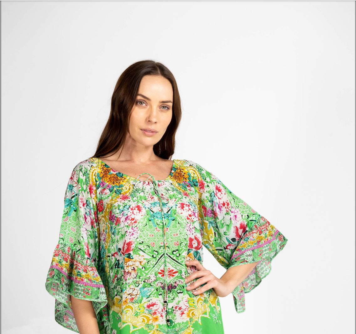 Boho Top in Versailles Gardenia Green