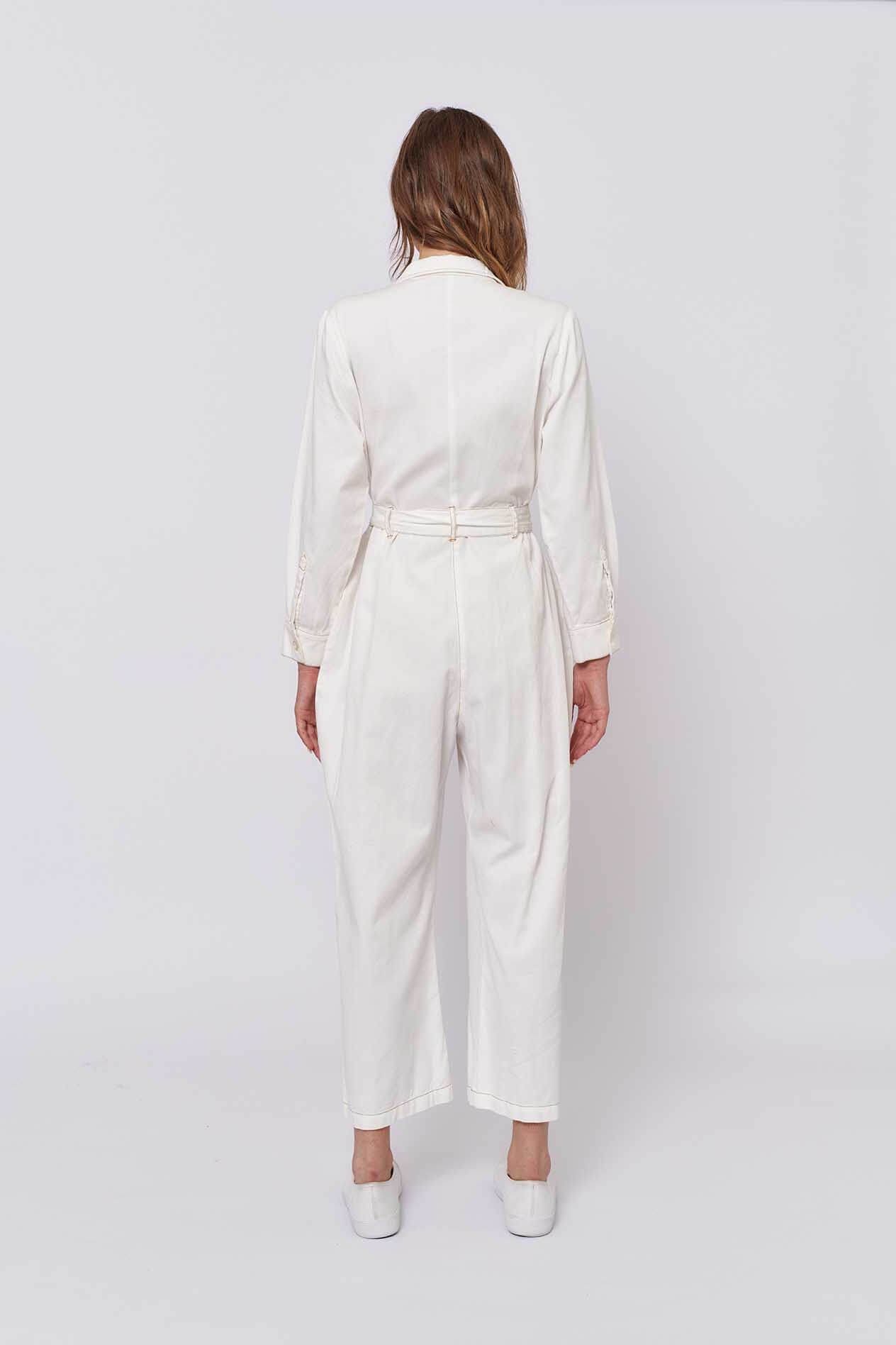 Aviator Jumpsuit in White Denim