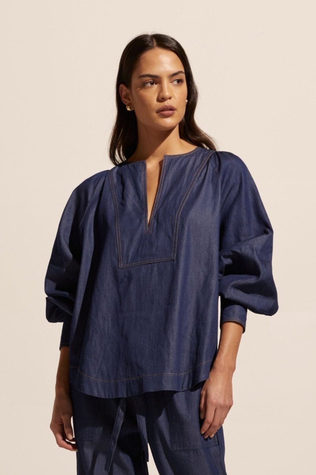 Collude Top in Dark Chambray