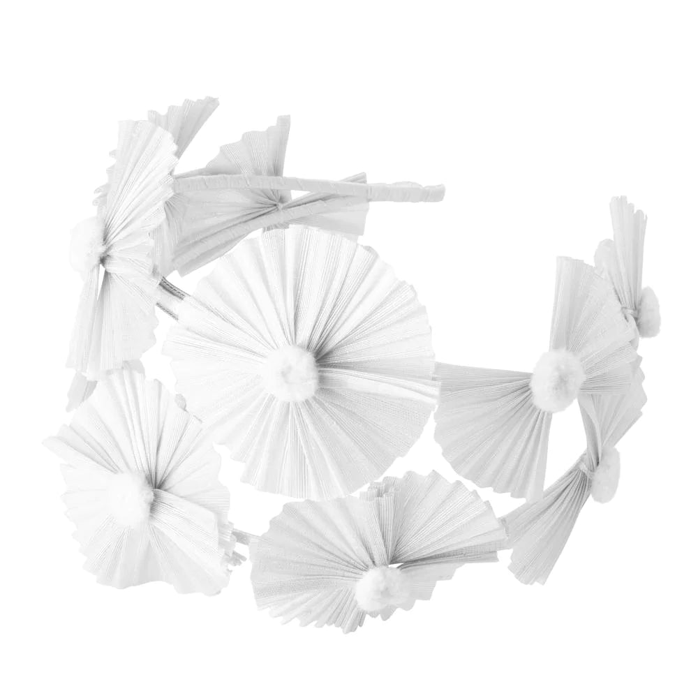 Irena Sinamay Fan Headpiece in White