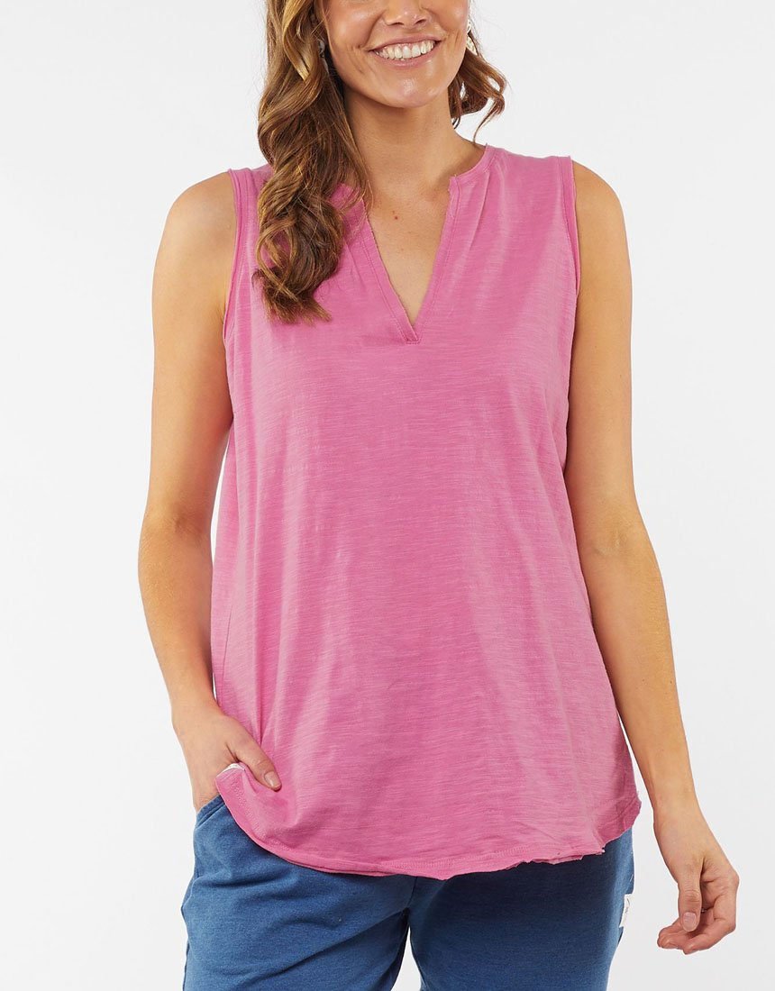 Helena Sleeveless Henley Tank in Chateau Rose