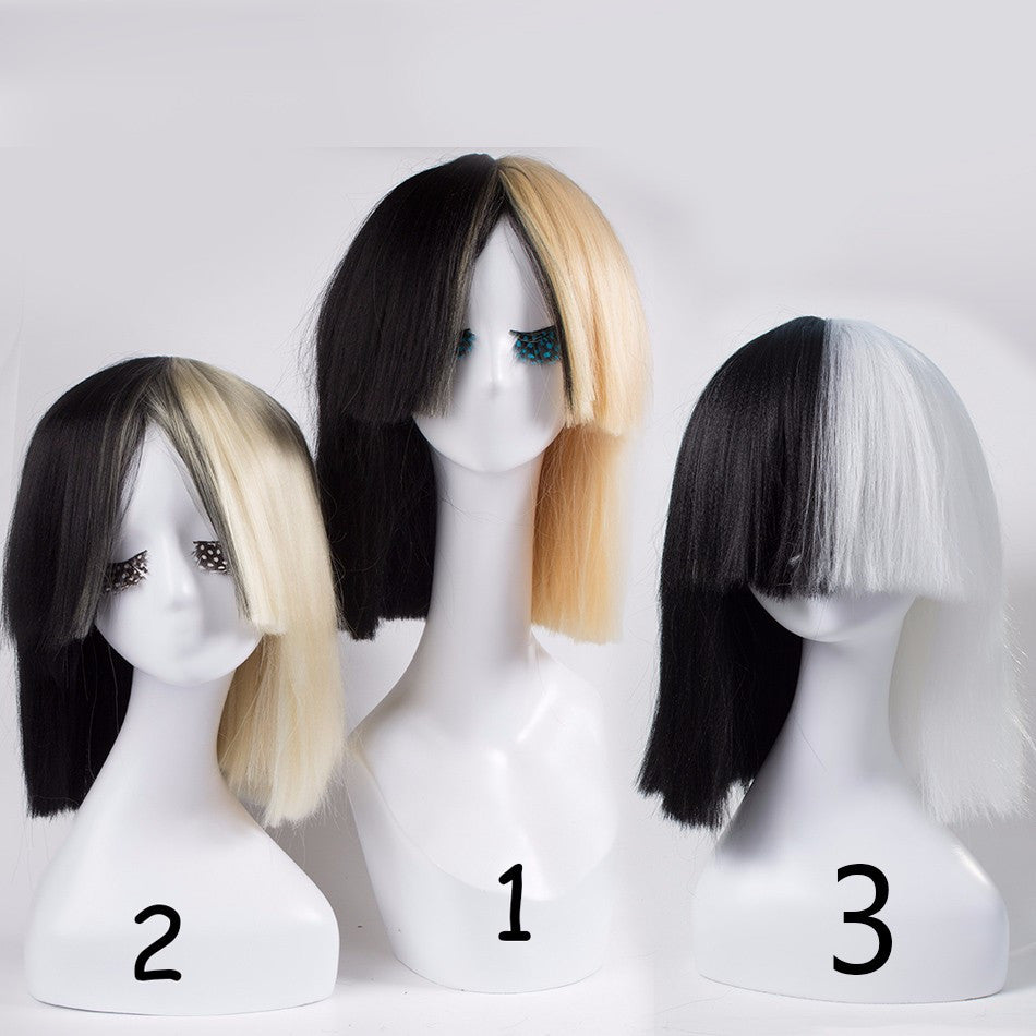 Blonde Sia Wig Thick Blunt Bob Wig Half Blonde And Black 2 Tone