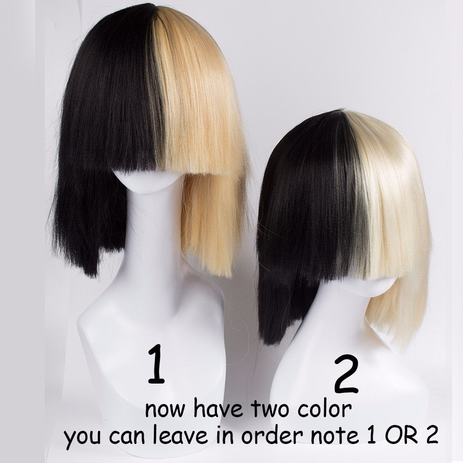 Blonde Sia Wig Thick Blunt Bob Wig Half Blonde And Black 2 Tone