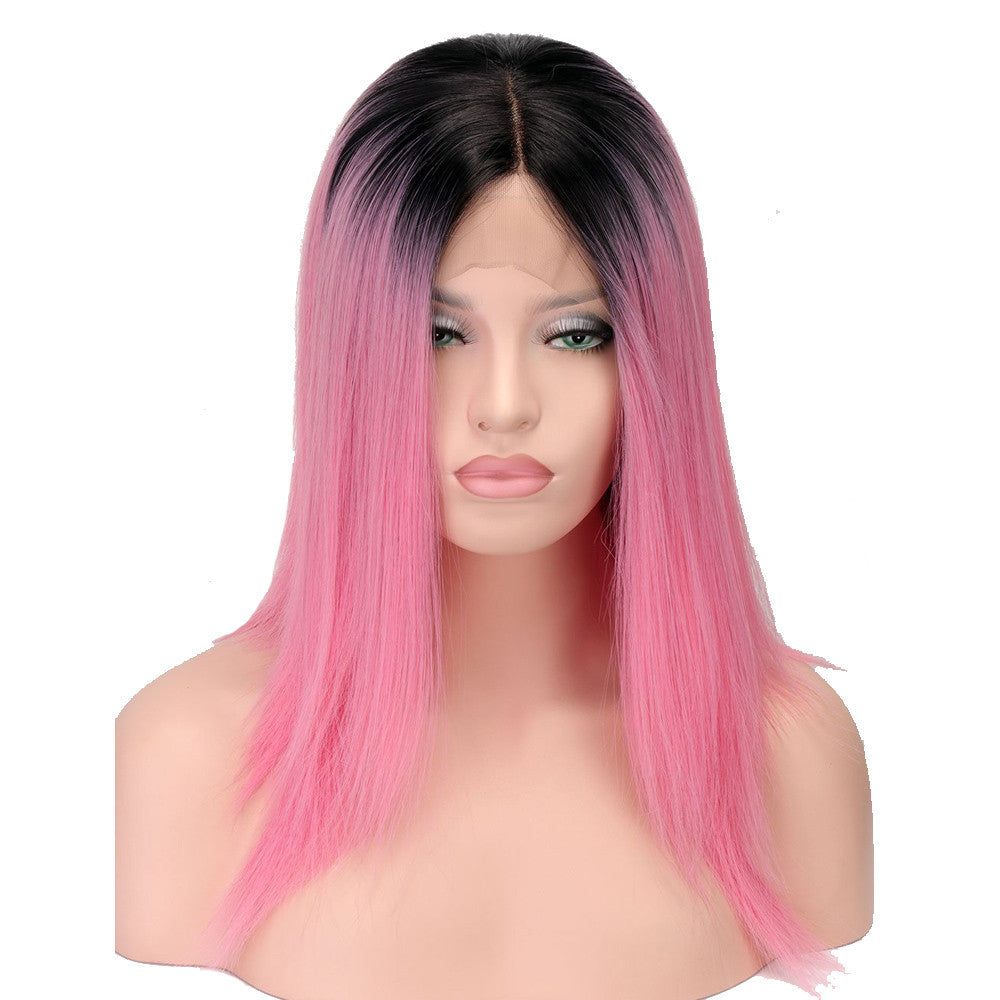 Qp Hair Black Pink Ombre Lace Front Wig Synthetic Bob Wigs For Black W Qphair
