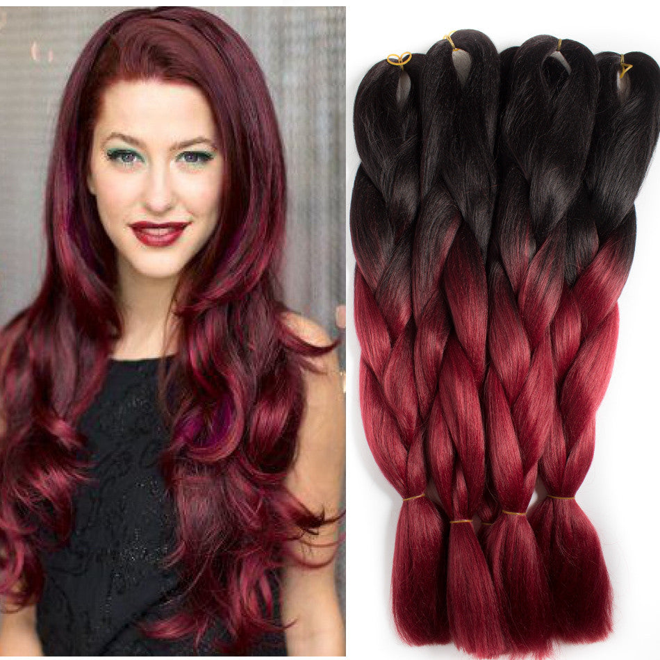 Qp Hair Black Wine Red Ombre Jumbo Braiding Hair 10 Pcs Qphair