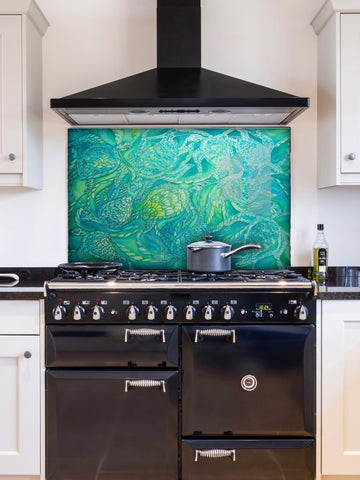 green turtle glass splashback