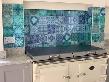 'Dive In' blue green tile mix in situ