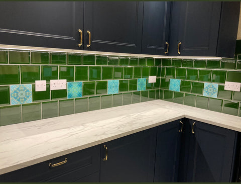 Plain Green Kitchen Tiles mixed with Patterned tiles