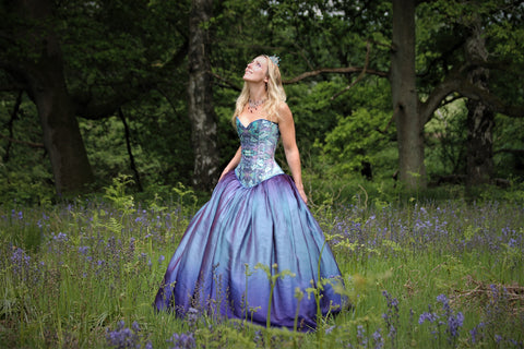 wedding dress by Uptight Clothing with Meikie Designs velvet used in the bodice