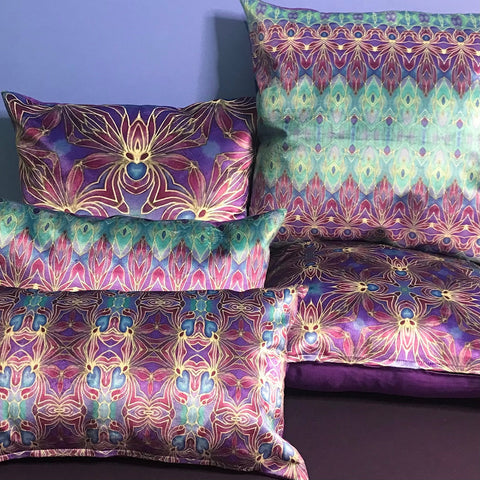 persian orchid purple and turkish blue luxury velvet cushions