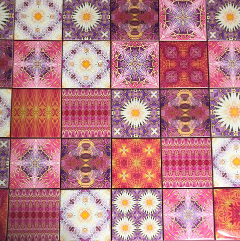 pink red yellow purple mixed patterned tiles