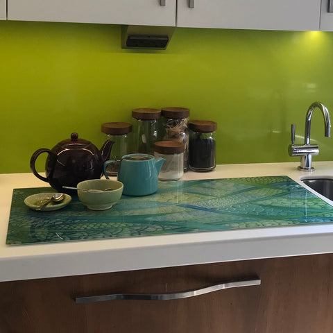 Extra Large Glass Board for Kitchen Counter Leaf Green