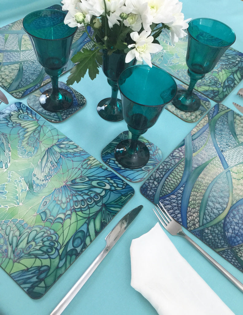 Green Placemats Coasters Green Turquoise Table Mats Green