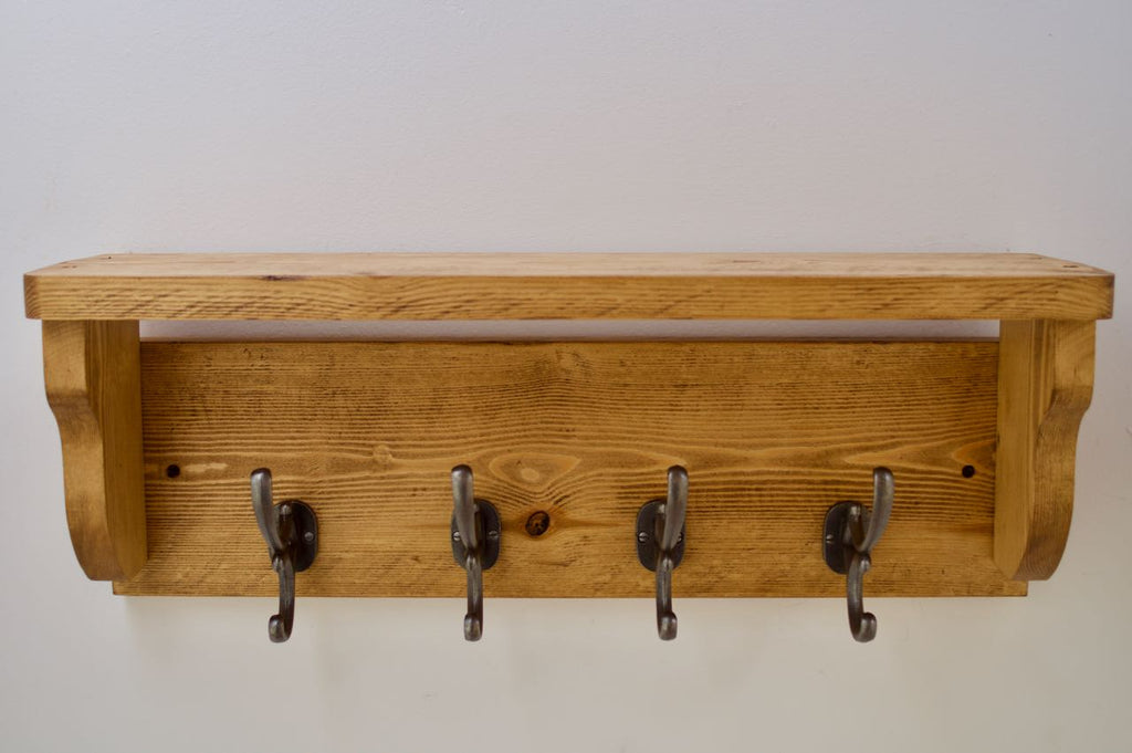 Farmhouse Coat / Hat Rack with 4 Antique Addison Hooks And Shelf New Chapter Wood