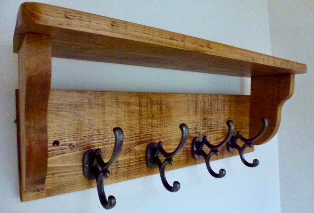 Coat / Hat Rack with 4 Antique Addison Hooks And Shelf – New Chapter Wood