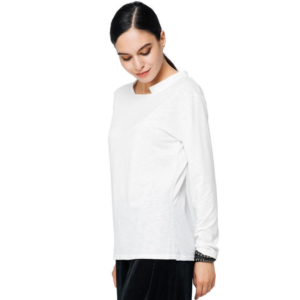 women t-shirts long sleeve o neck cut out loose casual top basic