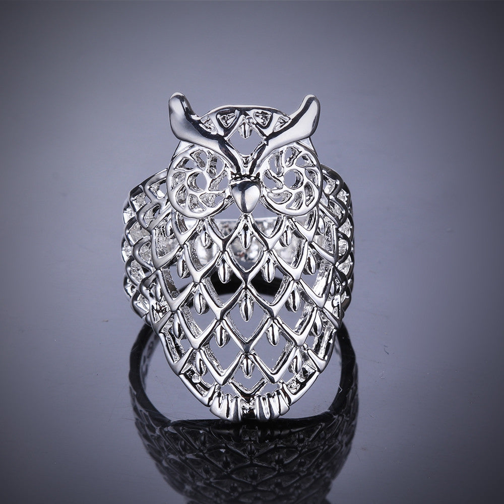 jewelry elegant animal modelling shinning silver owl finger ring