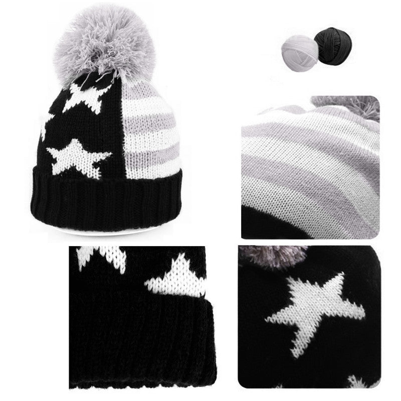 men women knitted hats american flag star stripes bobble beanie ski hat thick cap unisex headwear TI