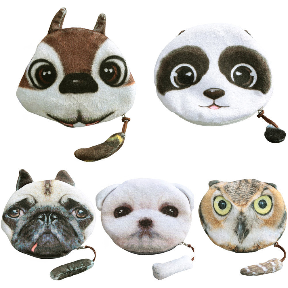 cute women coin purse animal head print zipperclosure cute mini wallet small cartoon clutch bag TIML