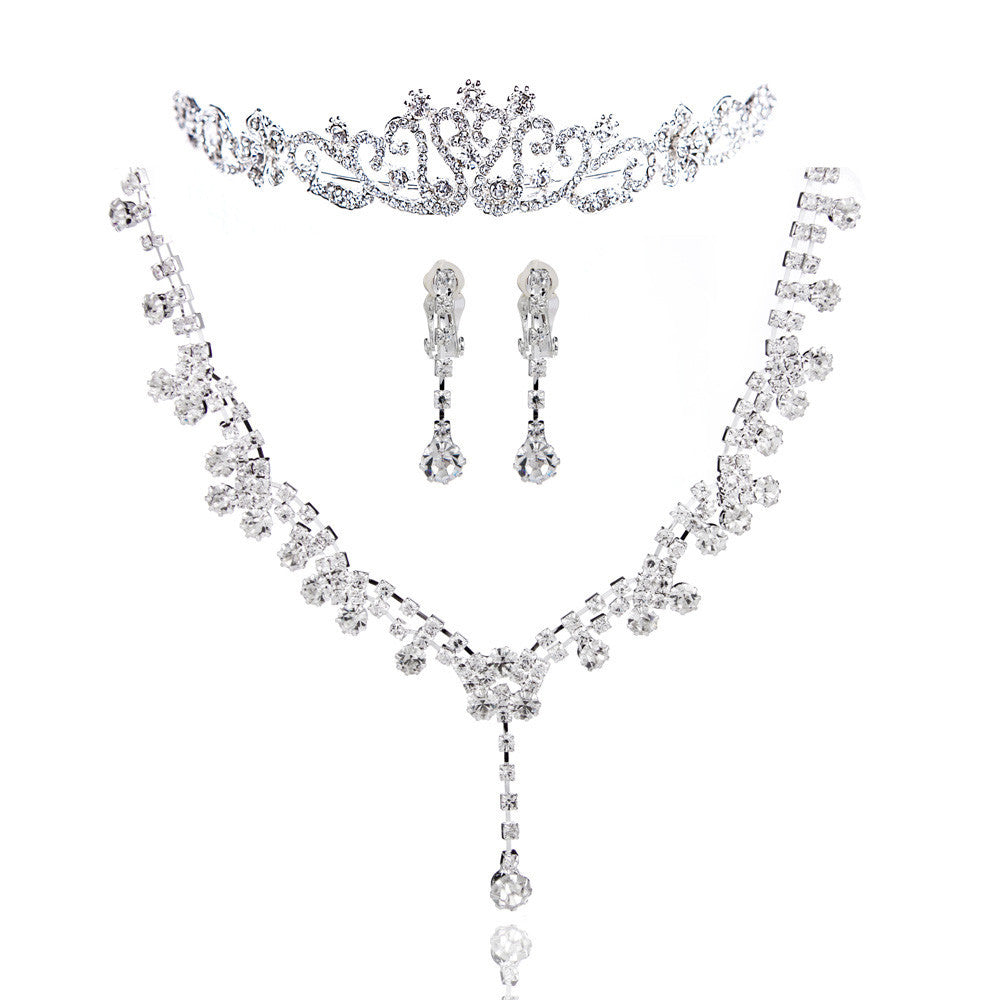 design alloy rhinestones elegant brides jewelry set including earrings necklace tiara wedding jewelr