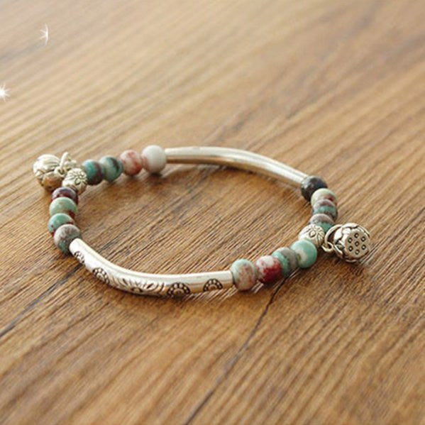 women tibetan ceramics silver plated handmade vintage chain bracelet beads TIML66