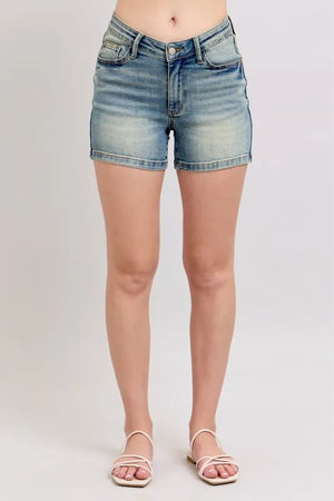 Judy Blue Full Size V-Front Vintage Wash Shorts Plus Size - Hometown Honey Boutique 