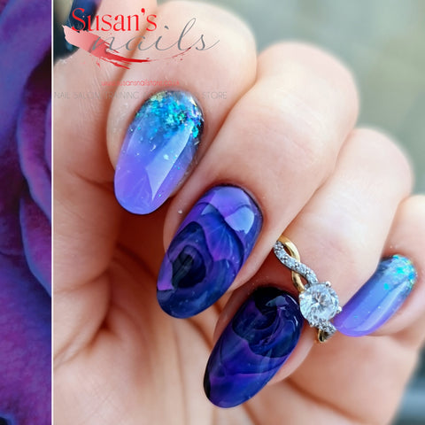 3d roses with acrygel in purple, blue colour