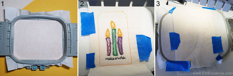 First three steps - Birthday Tags Tutorial - In the Hoop - Embroiderys.com
