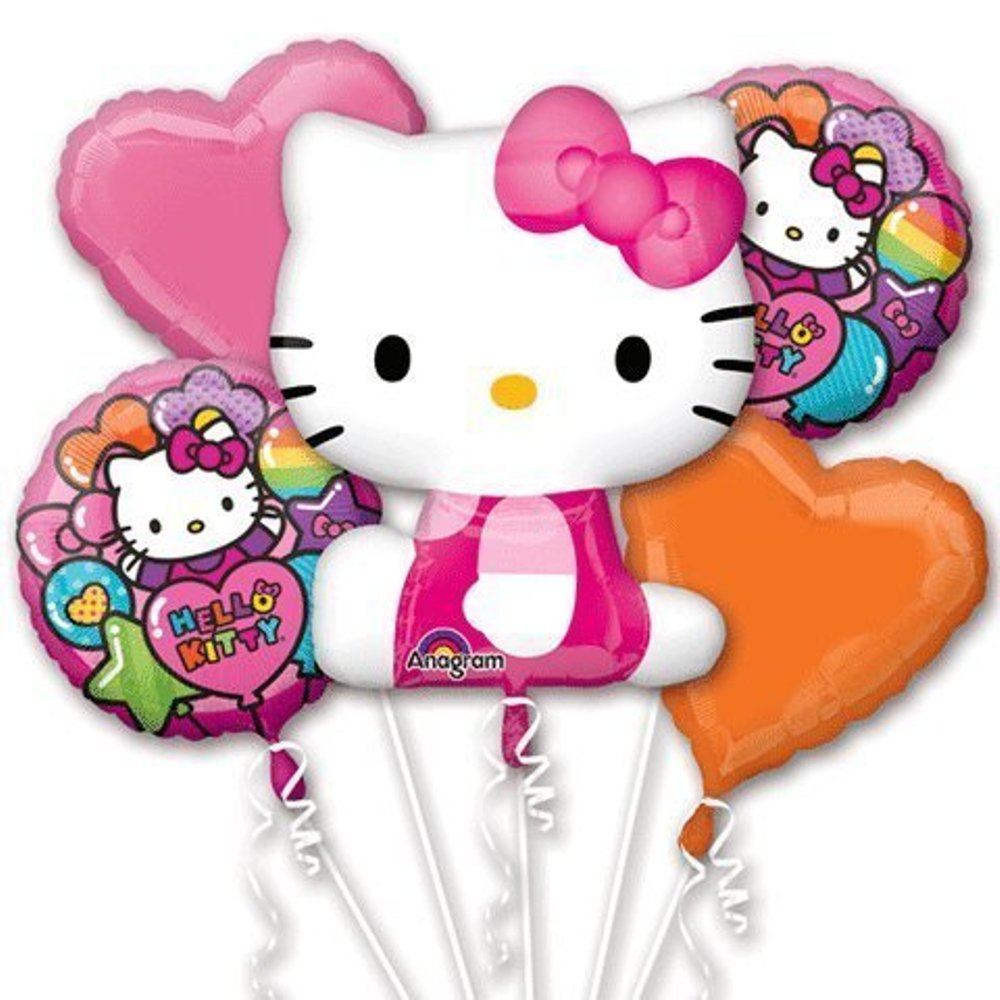 Pink Hello Kitty Happy Birthday Party Favor 5ct Foil Balloon Bouquet
