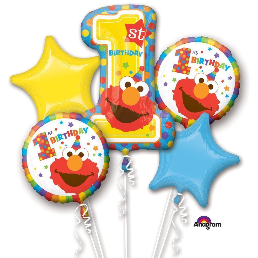 Sesame Street Elmo Happy 1st Birthday Party Favor 5ct Foil Balloon