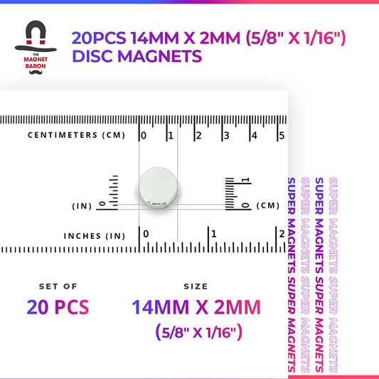 1/2 x 1/16 Inch Neodymium Rare Earth Craft Disc Magnets N35 with