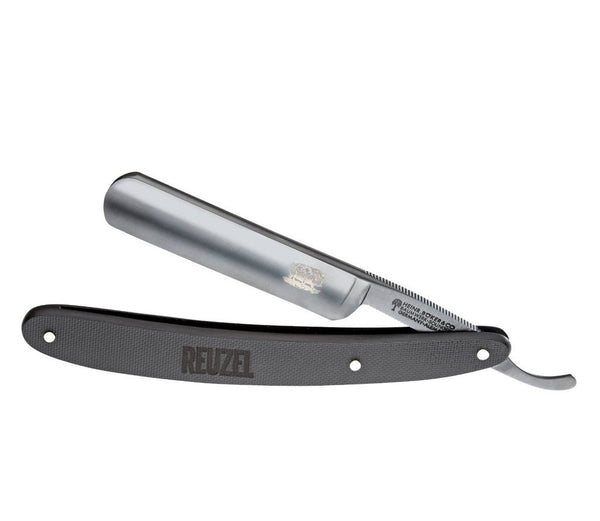  Boker Reuzel All Black G10 Round Point 5/8" Carbon Steel Straight Razor