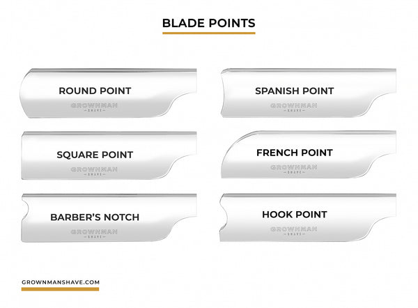 Different variations of points on straight razor