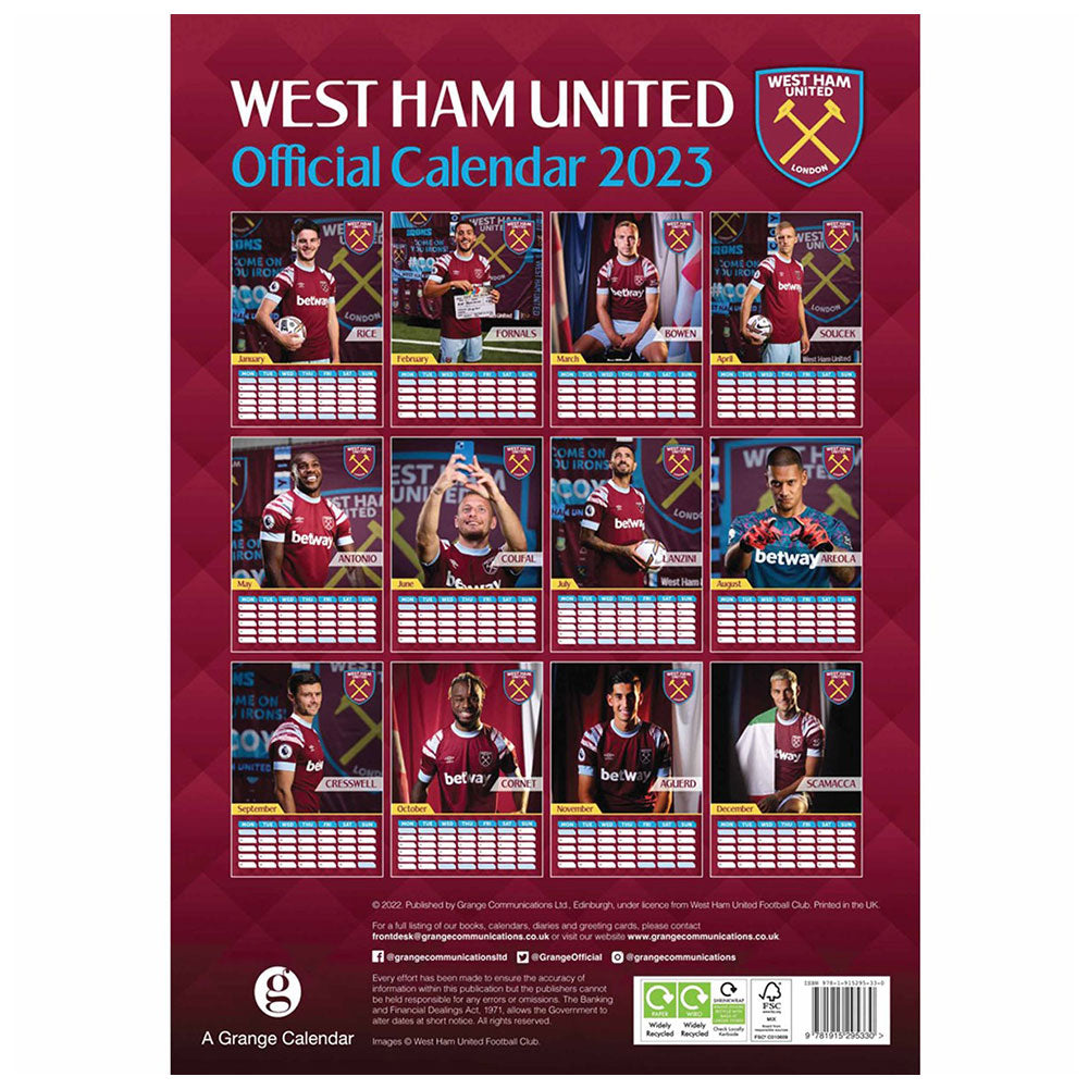 West Ham United FC A3 Calendar 2023